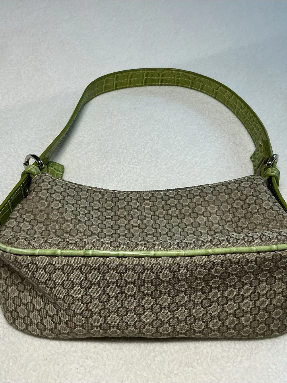 Nine West Vintage Y2K Mini Shoulder Bag Green Croc Embossed Trim Geometric Tan - Picture 5 of 10